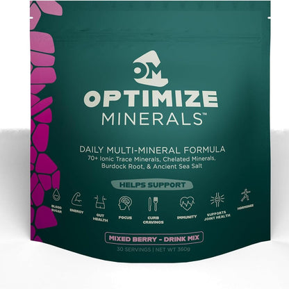 Optimize Minerals Multi Mineral Daily Formula – Magnesium, Electrolytes & Trace Mineral Supplement Powder - Gluten Free Vitamins Drink - Mixed Berry, 30 Servings