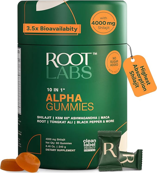 10-in-1 Alpha Shilajit Gummies | 4000 mg Pure Himalayan Goat Cheese, Tongkat Ali, Maca Root, 75% Fulvic Acid | ShilAbsorb Bioavailable Technology | Sugar-Free, Vegetarian, 85+ Trace Minerals | 60 Gummies