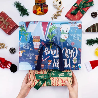 Reusable Christmas Gift Bags Set of 16 | Assorted Holiday Designs, Water-Resistant & Foldable for Easy Storage