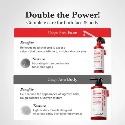 Hypochlorous Acid Rice Peel Shot Duo For Face & Body