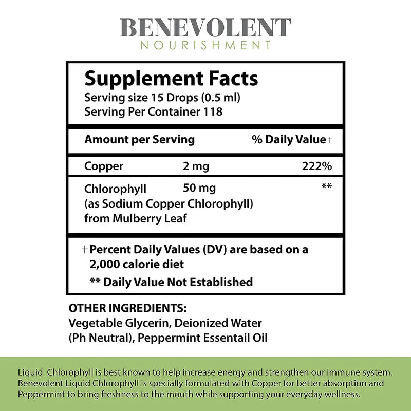 Benevolent Nourishment, Liquid Chlorophyll- Alcohol Free-2 fl oz