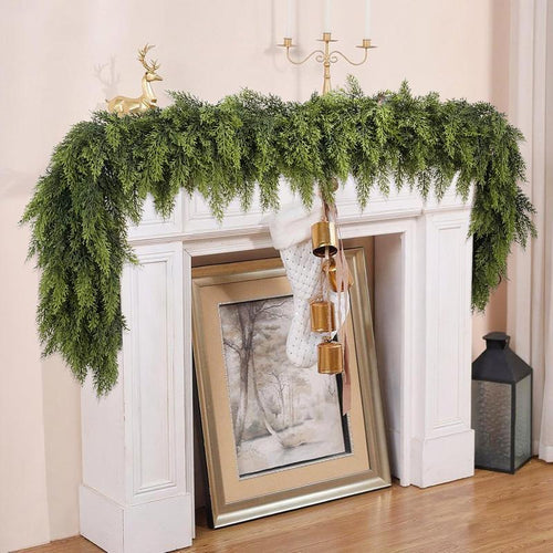Real Touch Artificial Cedar Garland -  6FT Lifelike Winter Greenery for Mantle, Table, and Wall Decor | Indoor & Outdoor Christmas Garland