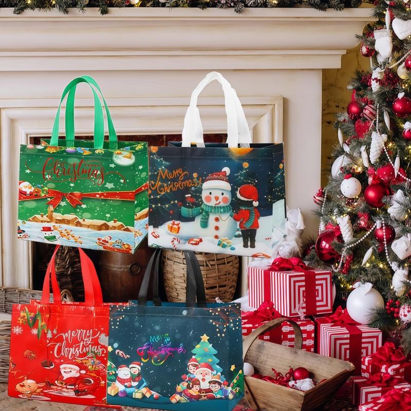 Reusable Christmas Gift Bags Set of 16 | Assorted Holiday Designs, Water-Resistant & Foldable for Easy Storage