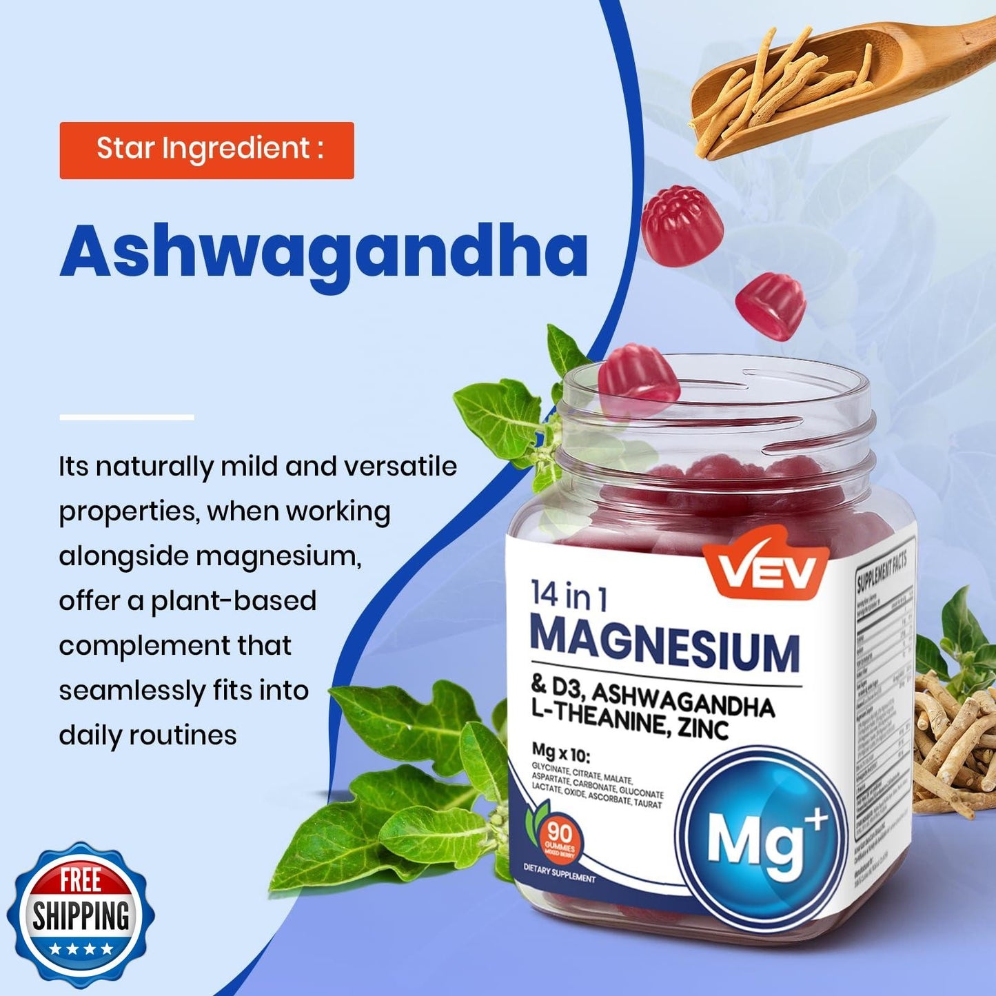 14-in-1 Magnesium Complex Gummies – with Ashwagandha, L-Theanine, D3