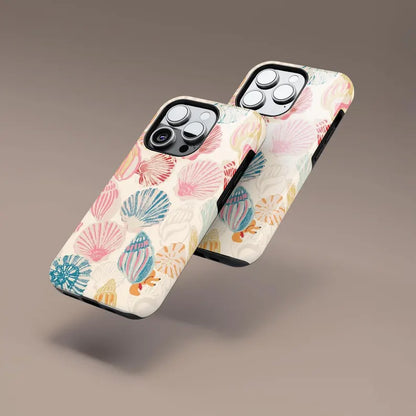 Vintage Seashell Pattern Phone Case, Beachy Tropical Phone Case, Protective Phone Case Hybrid 2-Layer Hard Shell for Girl Boy Women Men. iPhone 16 15 14 13 12 11 Pro Max X XS,
